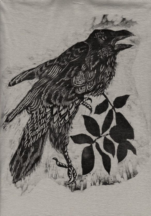 Custom Woodblock T-Shirt, Raven